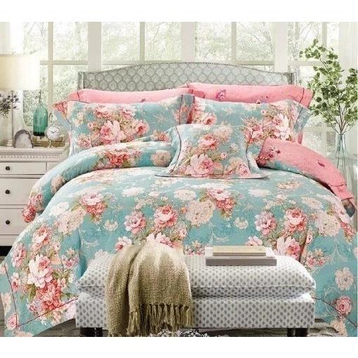 Flora Design 100% Cotton Quilt Cover Set In Green 300TC