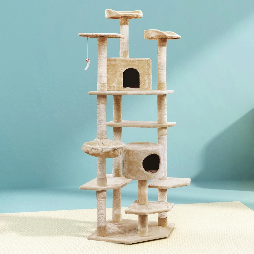 I.Pet Cat Tree 203cm Trees Scratching Post Scratcher Tower Condo House Furniture Wood Beige