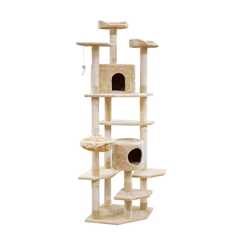 I.Pet Cat Tree 203cm Trees Scratching Post Scratcher Tower Condo House Furniture Wood Beige - Image 2