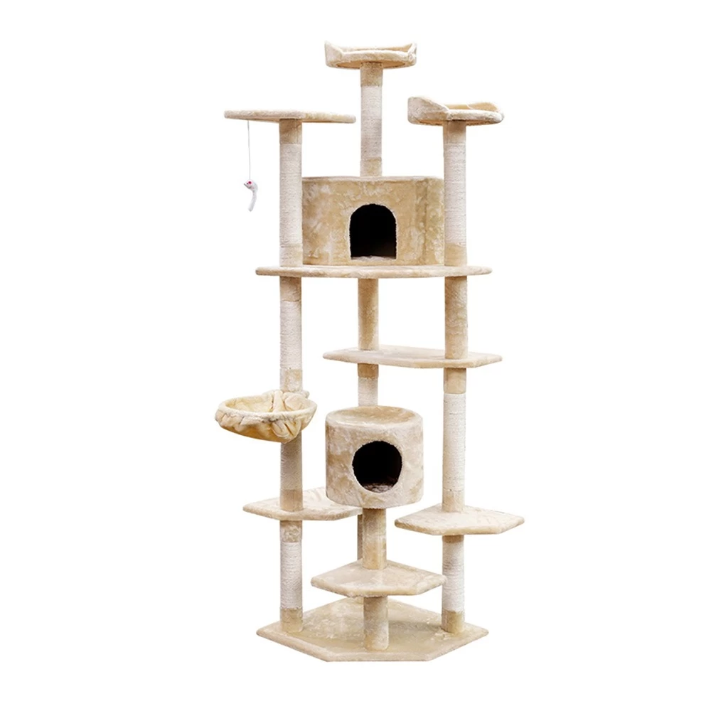 I.Pet Cat Tree 203cm Trees Scratching Post Scratcher Tower Condo House Furniture Wood Beige - Image 4