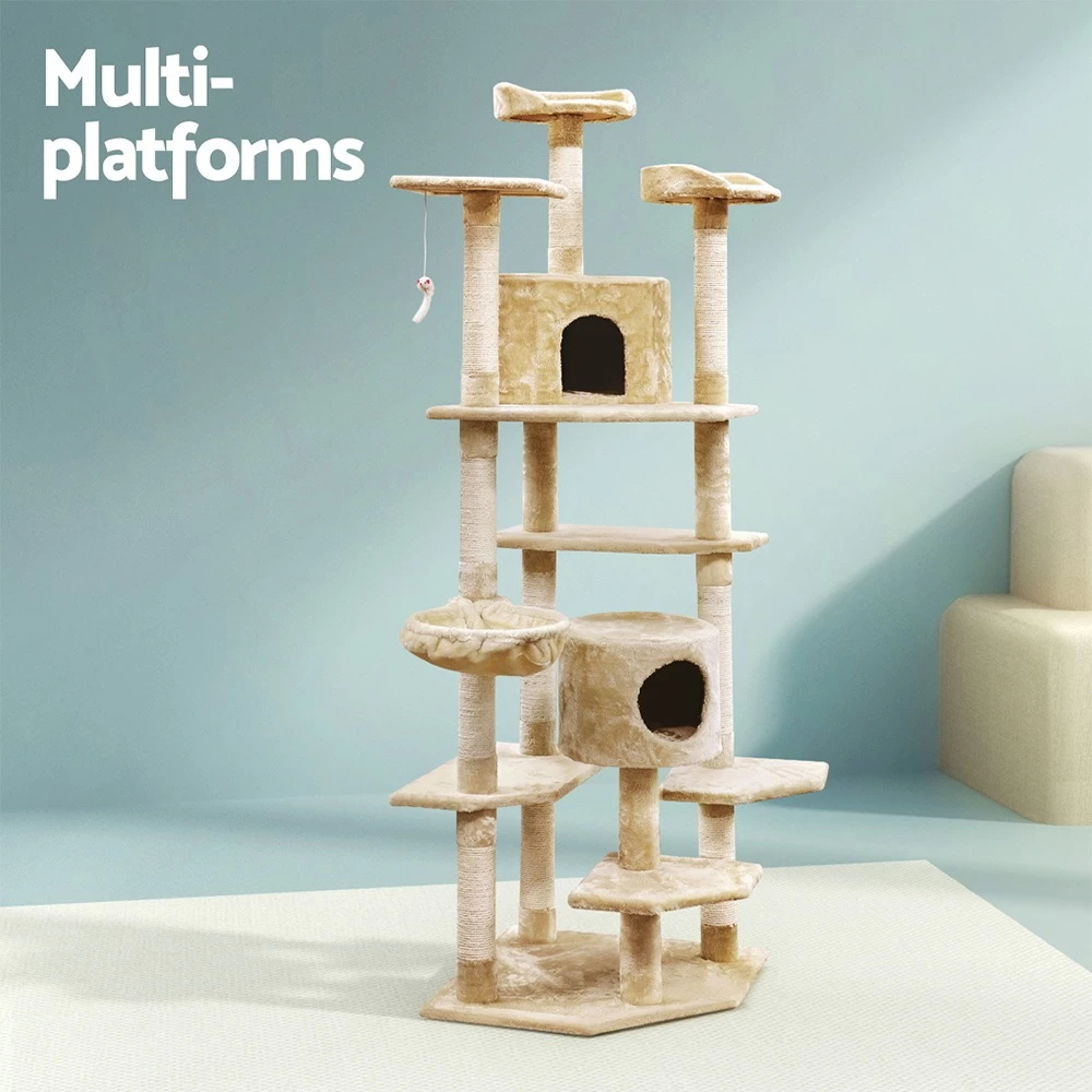 I.Pet Cat Tree 203cm Trees Scratching Post Scratcher Tower Condo House Furniture Wood Beige - Image 5