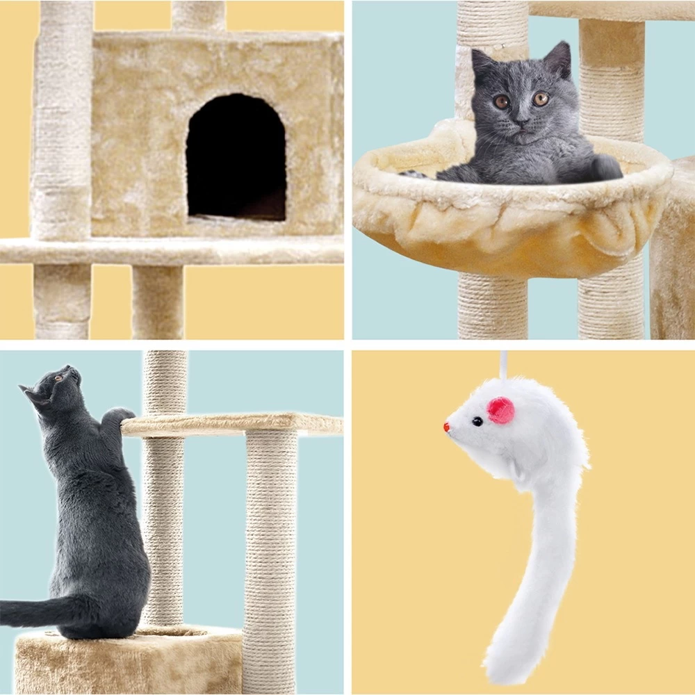 I.Pet Cat Tree 203cm Trees Scratching Post Scratcher Tower Condo House Furniture Wood Beige - Image 6