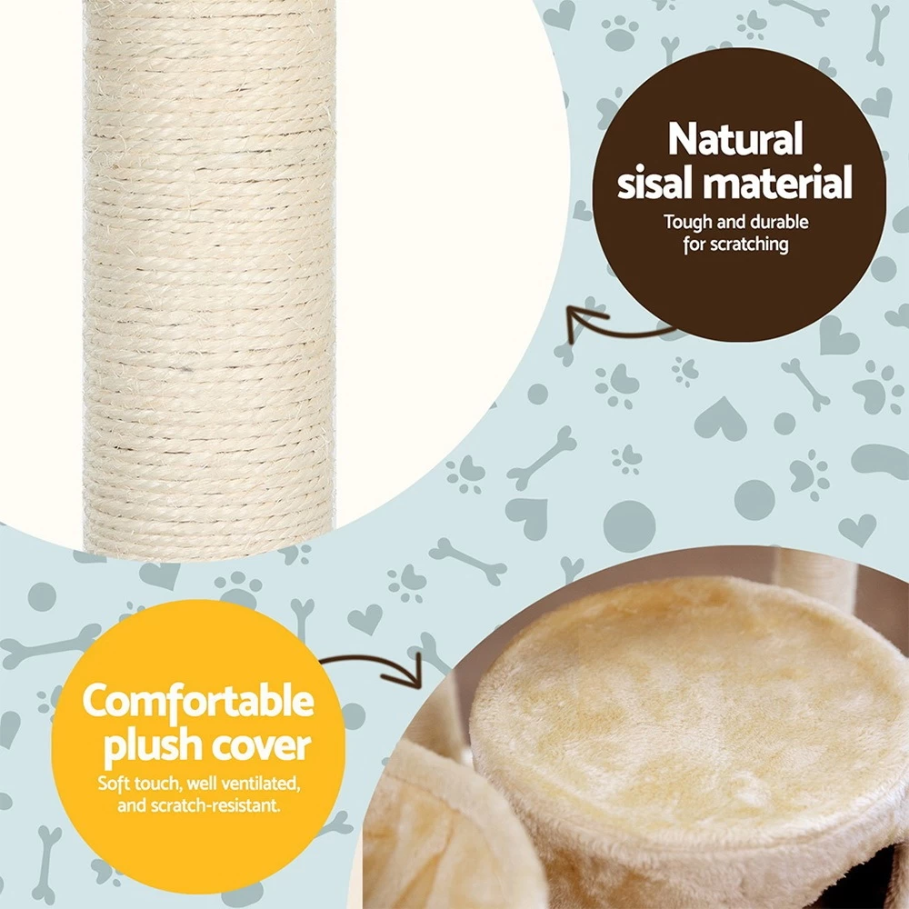 I.Pet Cat Tree 203cm Trees Scratching Post Scratcher Tower Condo House Furniture Wood Beige - Image 7