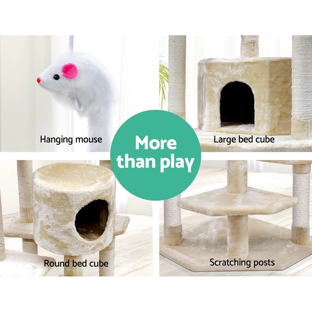 I.Pet Cat Tree 203cm Trees Scratching Post Scratcher Tower Condo House Furniture Wood Beige - Image 8