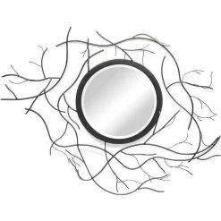 Glass Mirror With Twig Frame Wrought Iron Wall Art