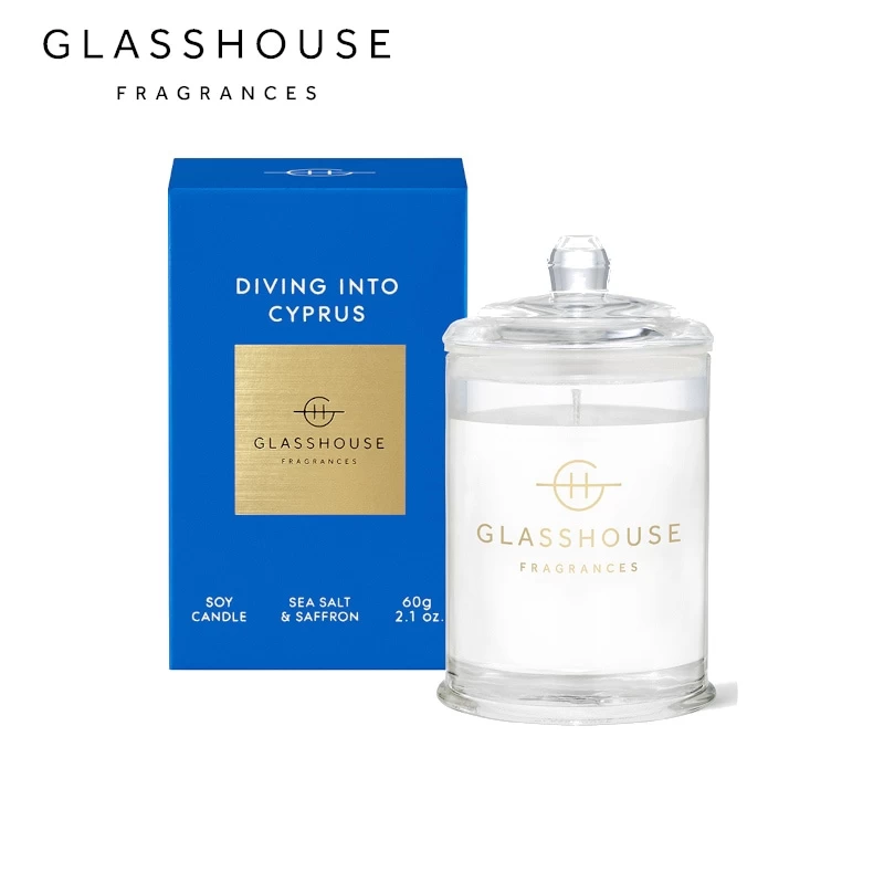 Glasshouse Fragrances 60g Diving Into Cyprus Sea Salt & Saffron Triple Scented Candle