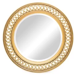 Hand Carved Round Wooden Wall Mirror In Rustic Gold