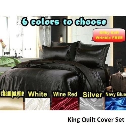 Hotel Quality King Size Satin Quilt Cover Sets 6 Colours - Image 2