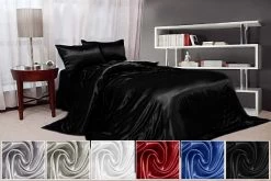 Hotel Quality King Size Satin Bed Sheets Set 6 Colours
