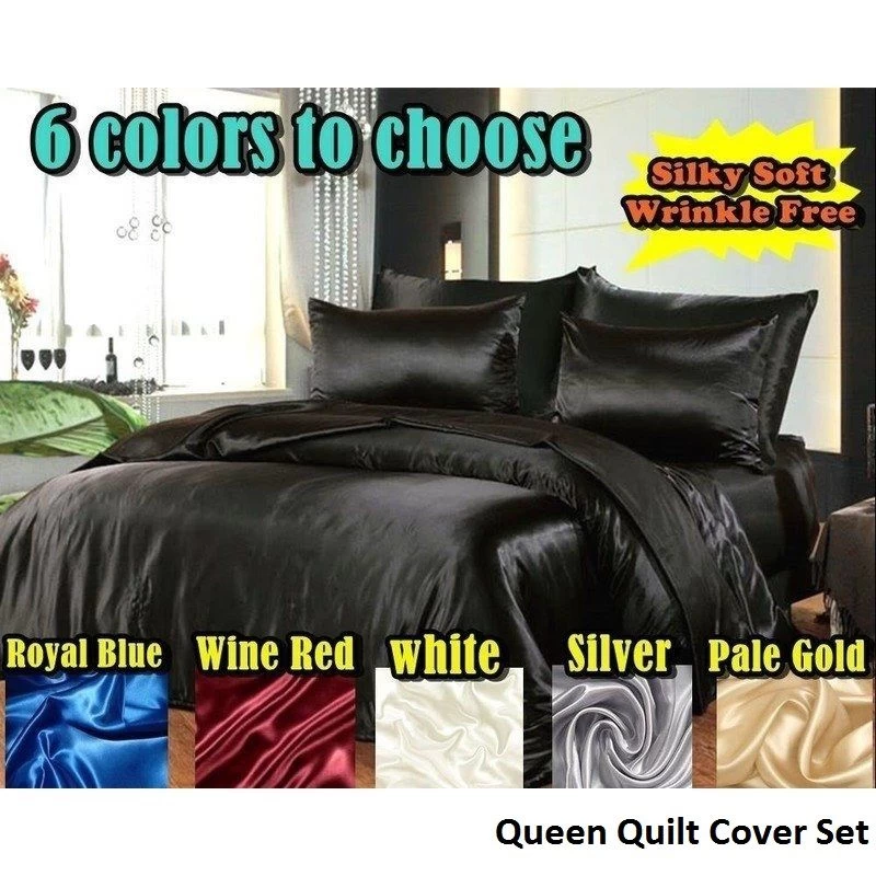 Hotel Quality Queen Size Satin Quilt Cover Sets 6 Colours - Image 2