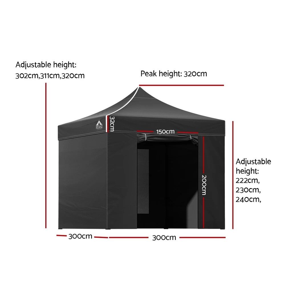 Instahut Gazebo Pop Up Marquee 3x3 Folding Wedding Tent Gazebos Shade Black - Image 3