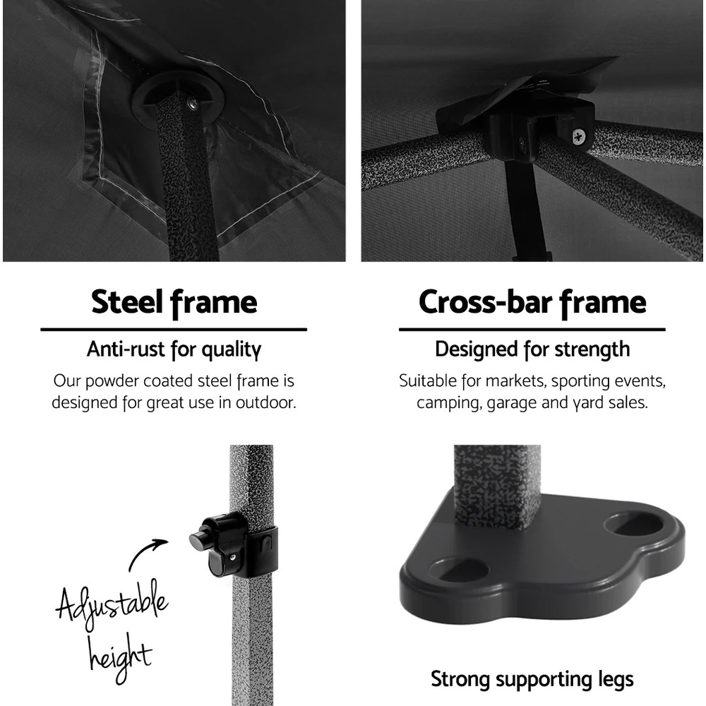 Instahut Gazebo Pop Up Marquee 3x3 Folding Wedding Tent Gazebos Shade Black - Image 5