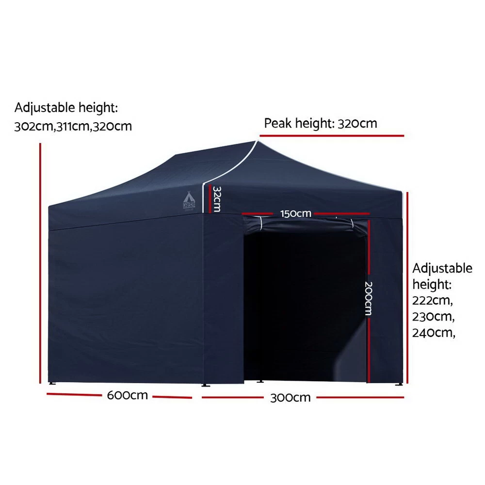 Instahut Gazebo 3x6m Folding Wedding Tent Gazebos Shade Navy - Image 3