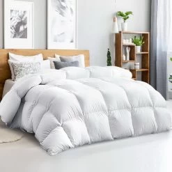 Goose Down Quilt W/ Feather 500GSM Quilts Soft Cotton Duvet Cover Blanket All Season King Size Bed