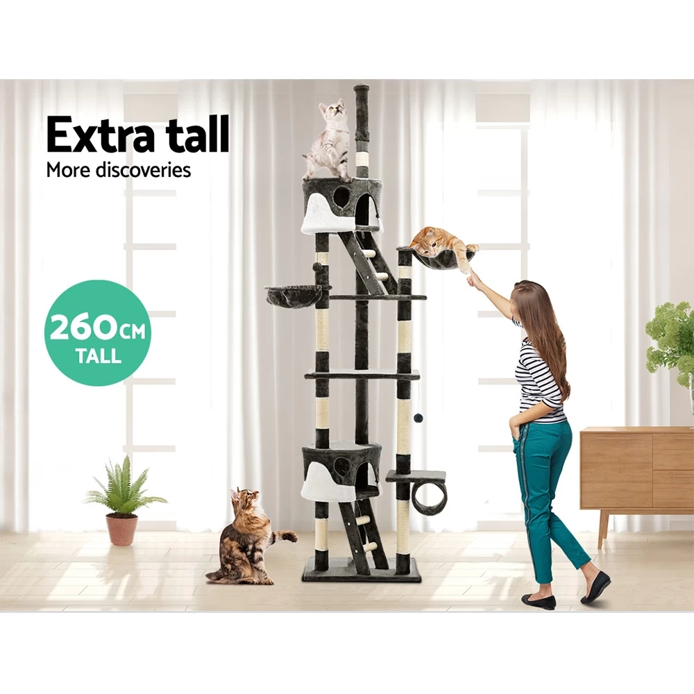 I.Pet Cat Tree Scratching Post Scratcher Tower Condo House Wood Ceiling High 260cm - Image 8