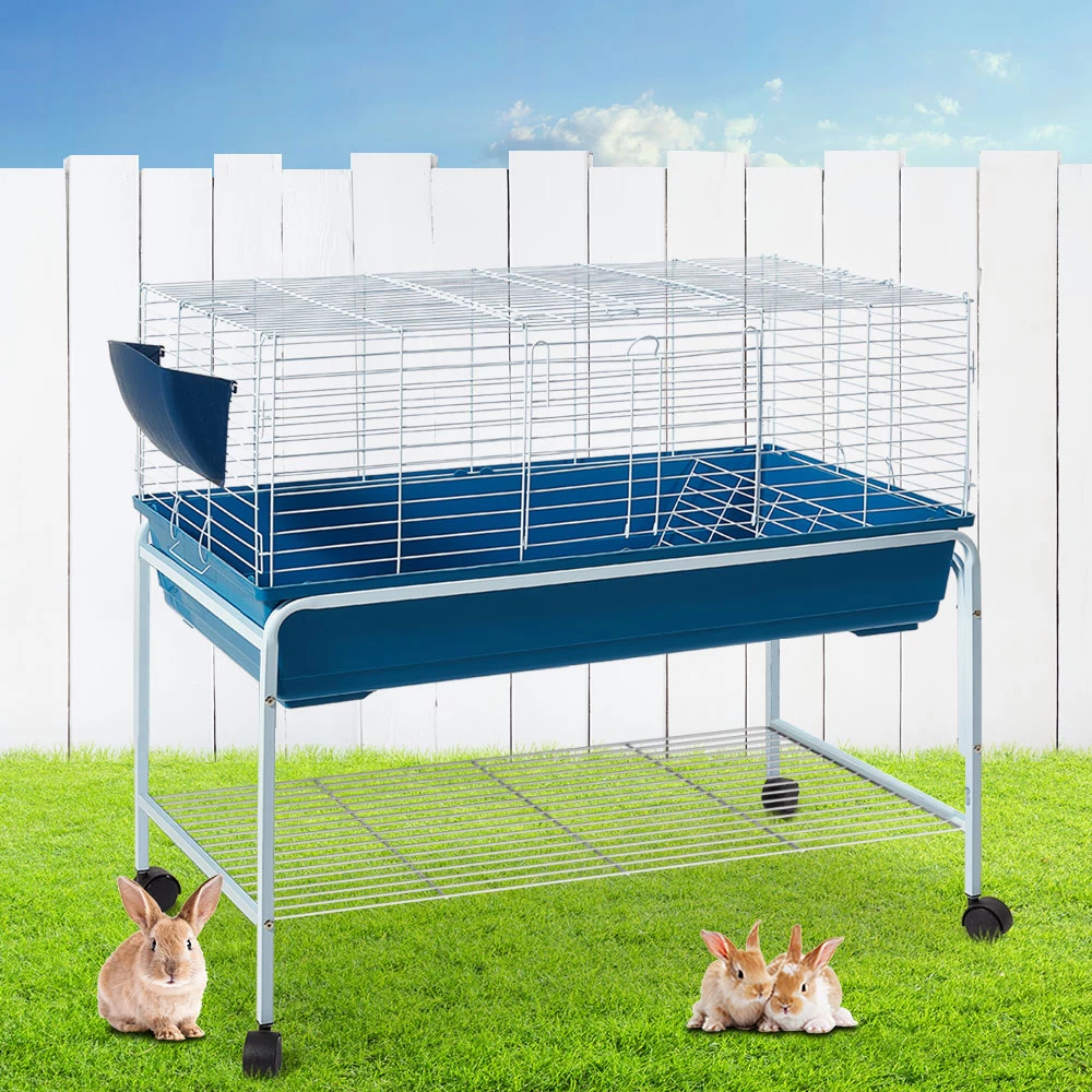 I.Pet Rabbit Cage Hutch Cages Indoor Hamster Enclosure Carrier Bunny Outdoor Blue 106CM