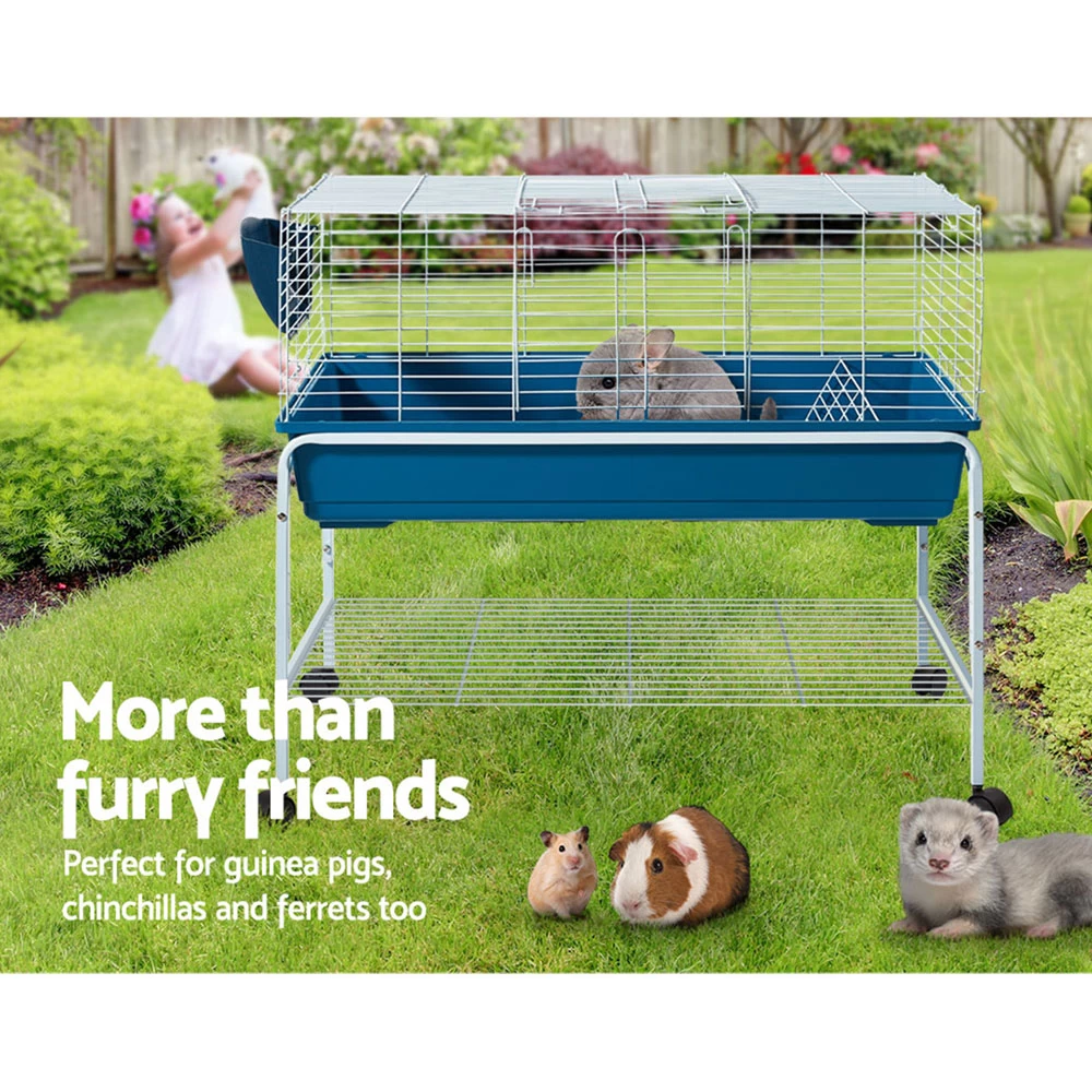 I.Pet Rabbit Cage Hutch Cages Indoor Hamster Enclosure Carrier Bunny Outdoor Blue 106CM - Image 4
