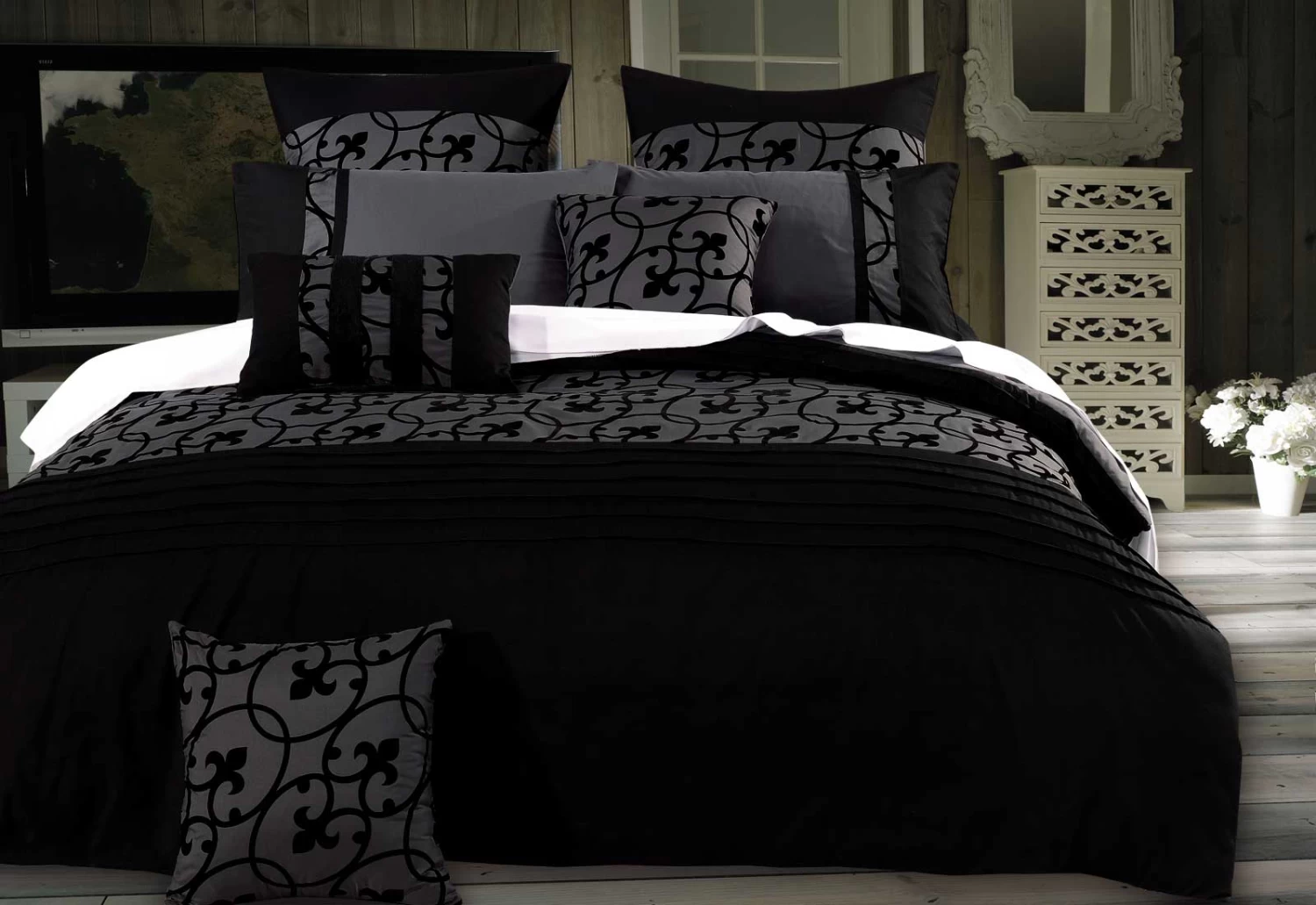 Queen Size Lyde Charcoal Black 3pcs Quilt Cover Set