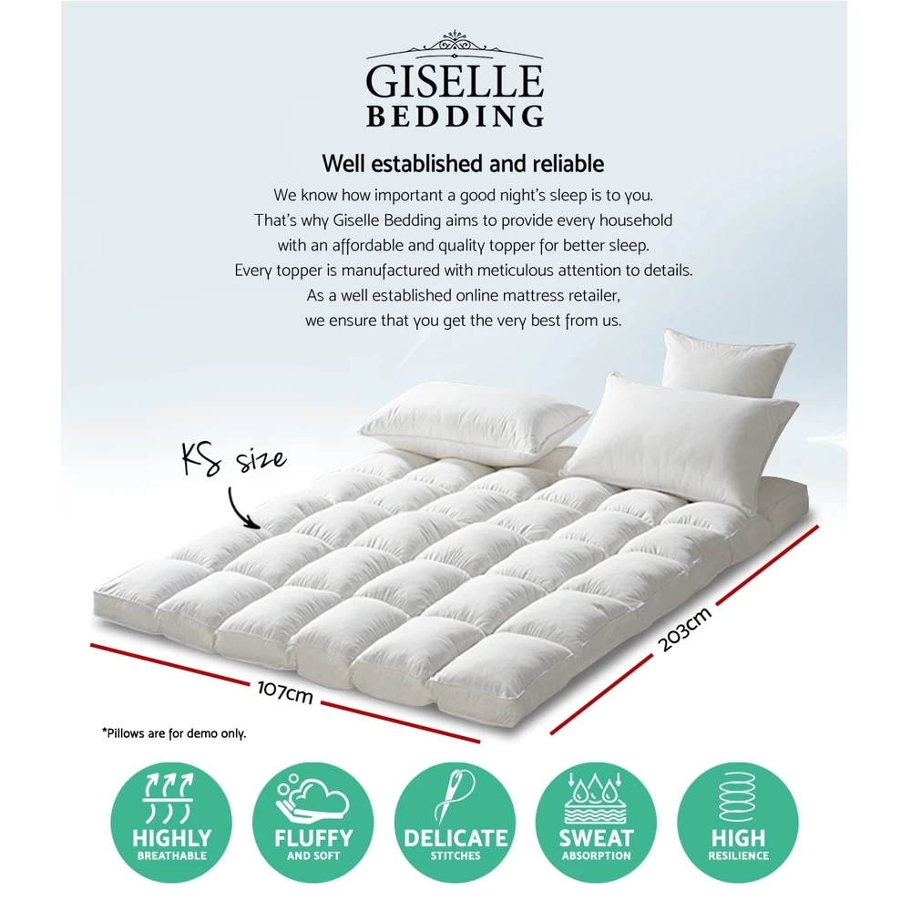 Giselle Bedding KING SINGLE Luxury Pillowtop Mattress Topper Underlay Mat Cover KS - Image 2