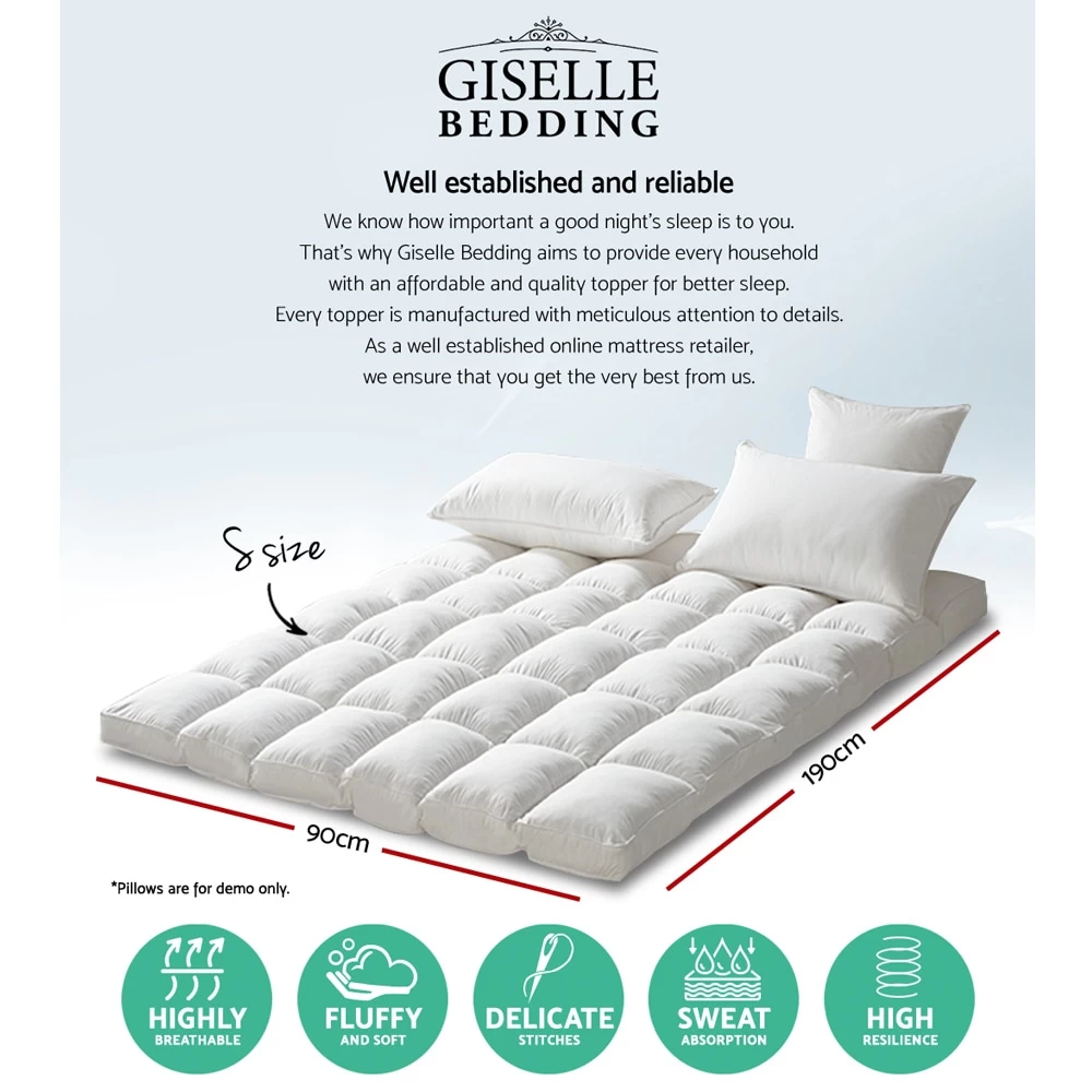 Giselle Bedding SINGLE Prime Pillowtop Mattress Topper Mat Protector Pad Cover S - Image 2