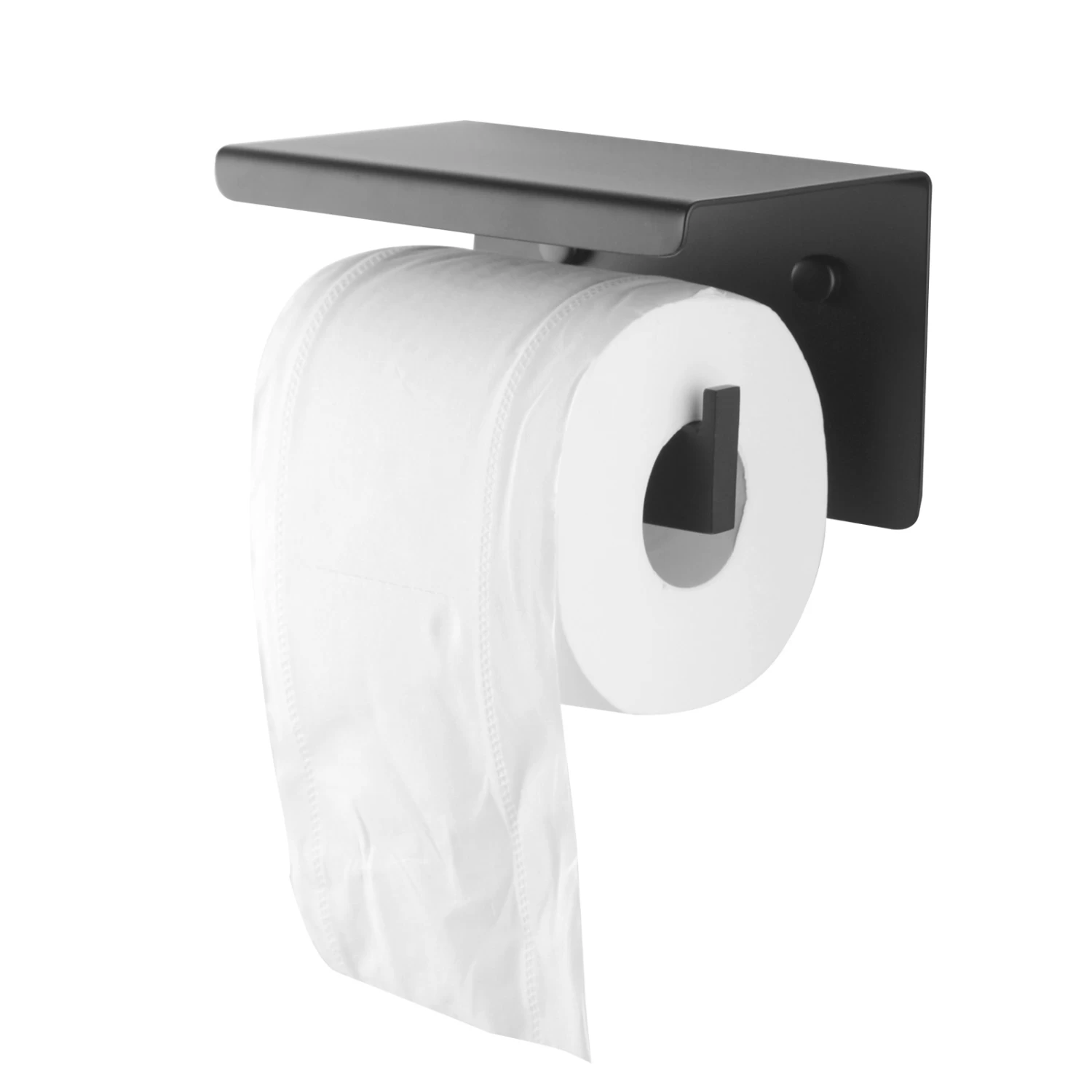 ACA Black Toilet Paper Holder With Phone Shelf Bathroom Accessories Tissue Roll Dispenser