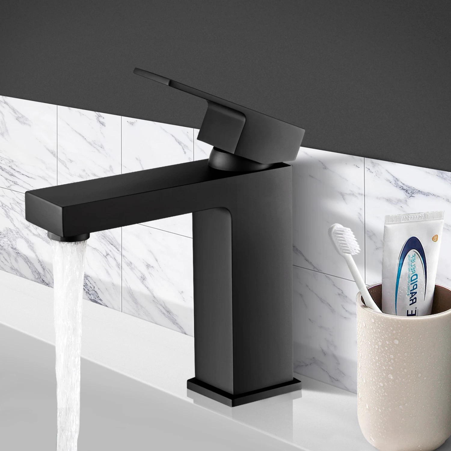 ACA Black Bathroom Mixer Taps Square Basin Tap Brass Faucet WELS & WATERMARK