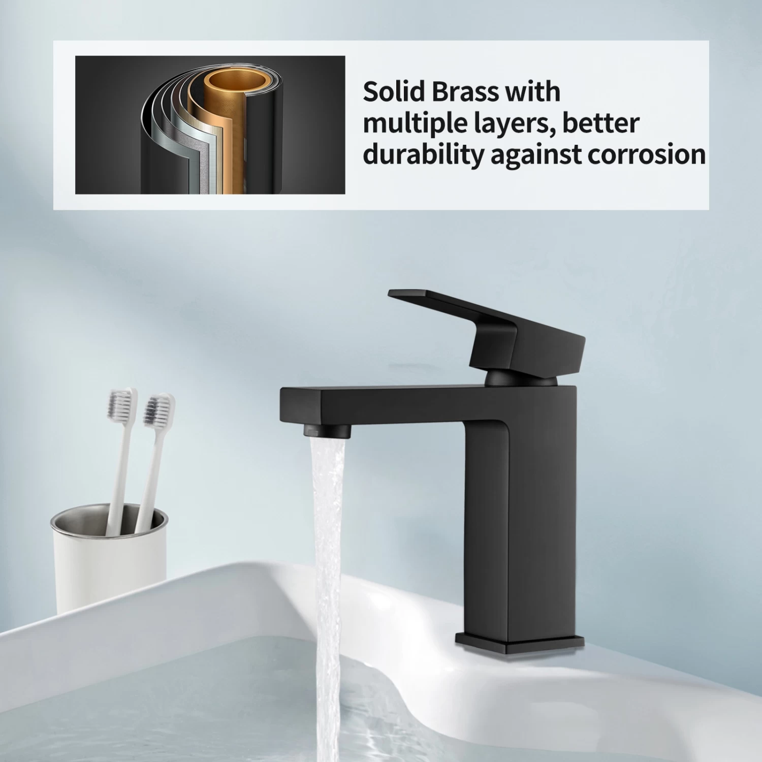 ACA Black Bathroom Mixer Taps Square Basin Tap Brass Faucet WELS & WATERMARK - Image 2
