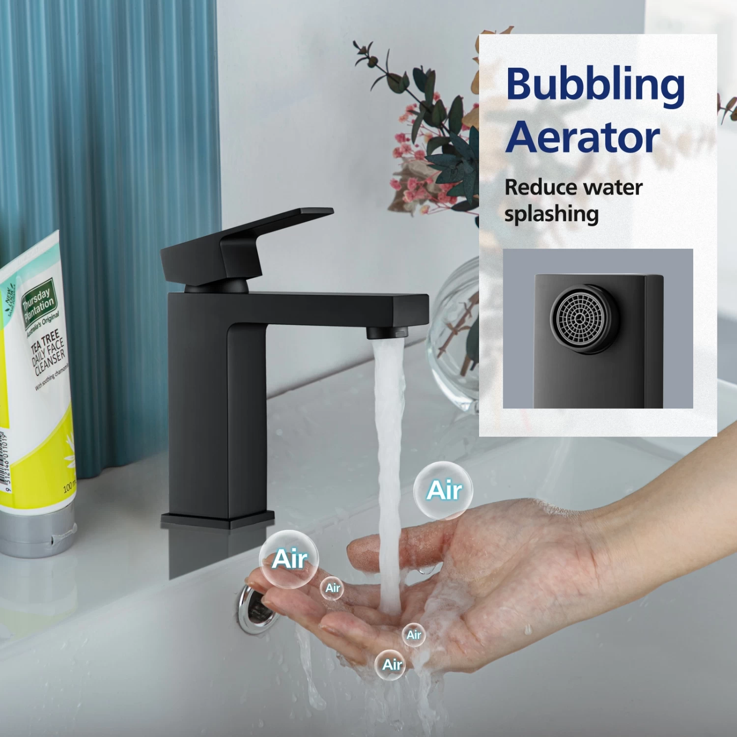 ACA Black Bathroom Mixer Taps Square Basin Tap Brass Faucet WELS & WATERMARK - Image 5