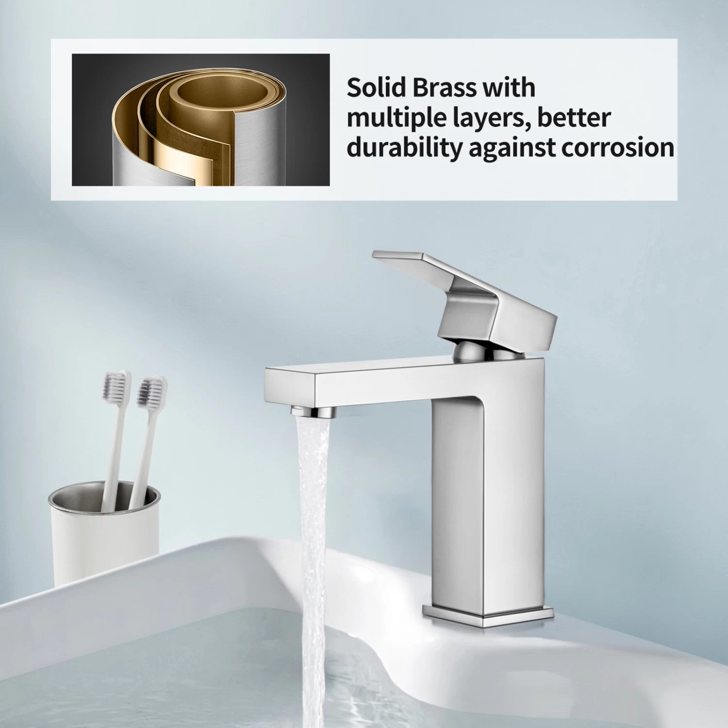 ACA Chrome Bathroom Mixer Taps Square Basin Tap Brass Faucet WELS & WATERMARK - Image 2