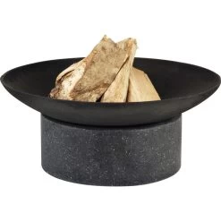 Fire Pit Granito Stone Base 40x15cm W/ Round Black Iron Bowl 59x12cm