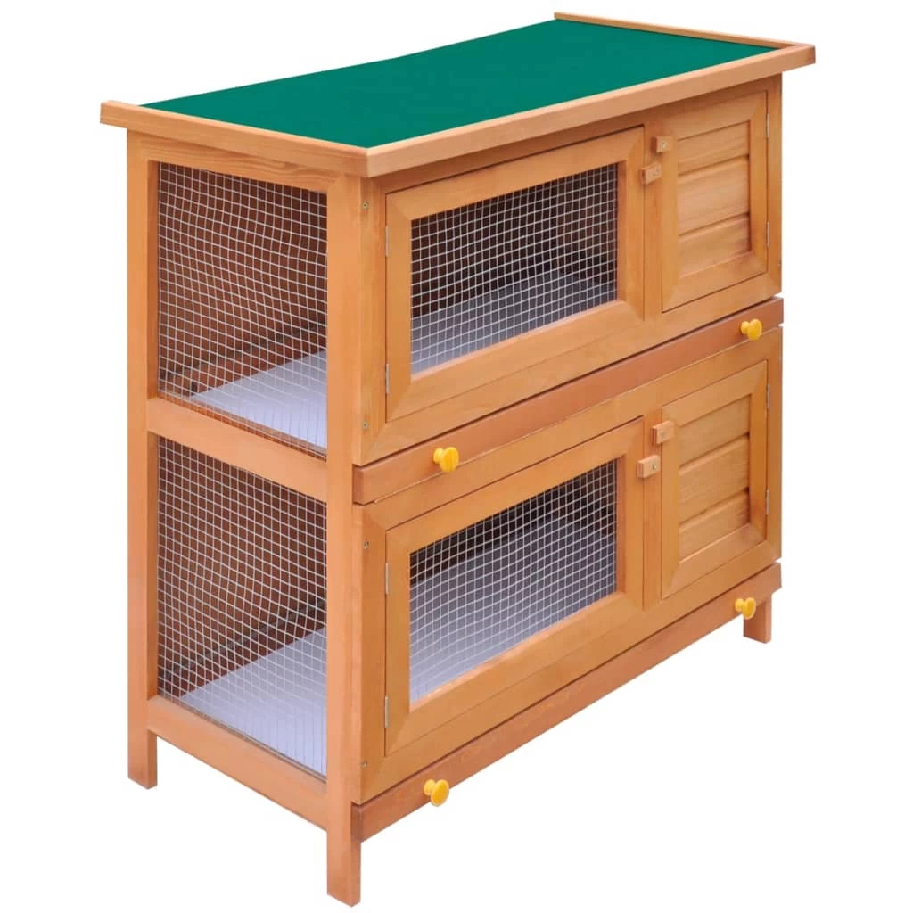 Outdoor Rabbit Hutch Small Animal House Pet Cage 4 Doors Wood VidaXL - Image 2