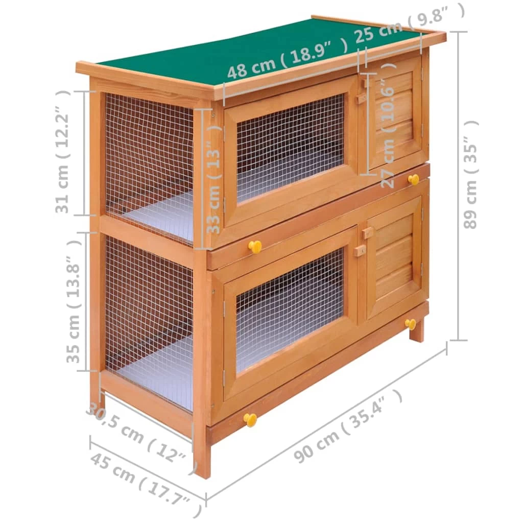 Outdoor Rabbit Hutch Small Animal House Pet Cage 4 Doors Wood VidaXL - Image 5