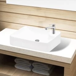 Ceramic Bathroom Sink Basin With Faucet Hole White VidaXL