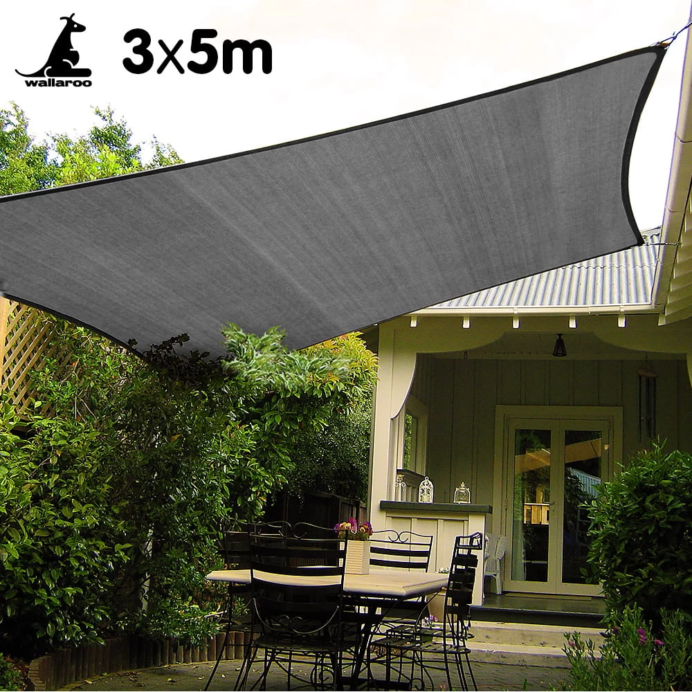 Wallaroo 3m X 5m Outdoor Sun Shade Sail Canopy - Grey Cloth Rectangle Sailcloth UV Block - Image 2