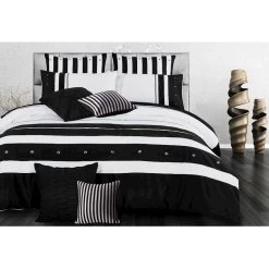 Queen Size Hotel Style Black White Stripe 3pcs Quilt Cover Set