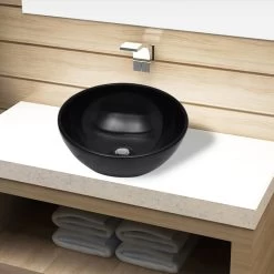 Ceramic Bathroom Sink Basin Black Round VidaXL