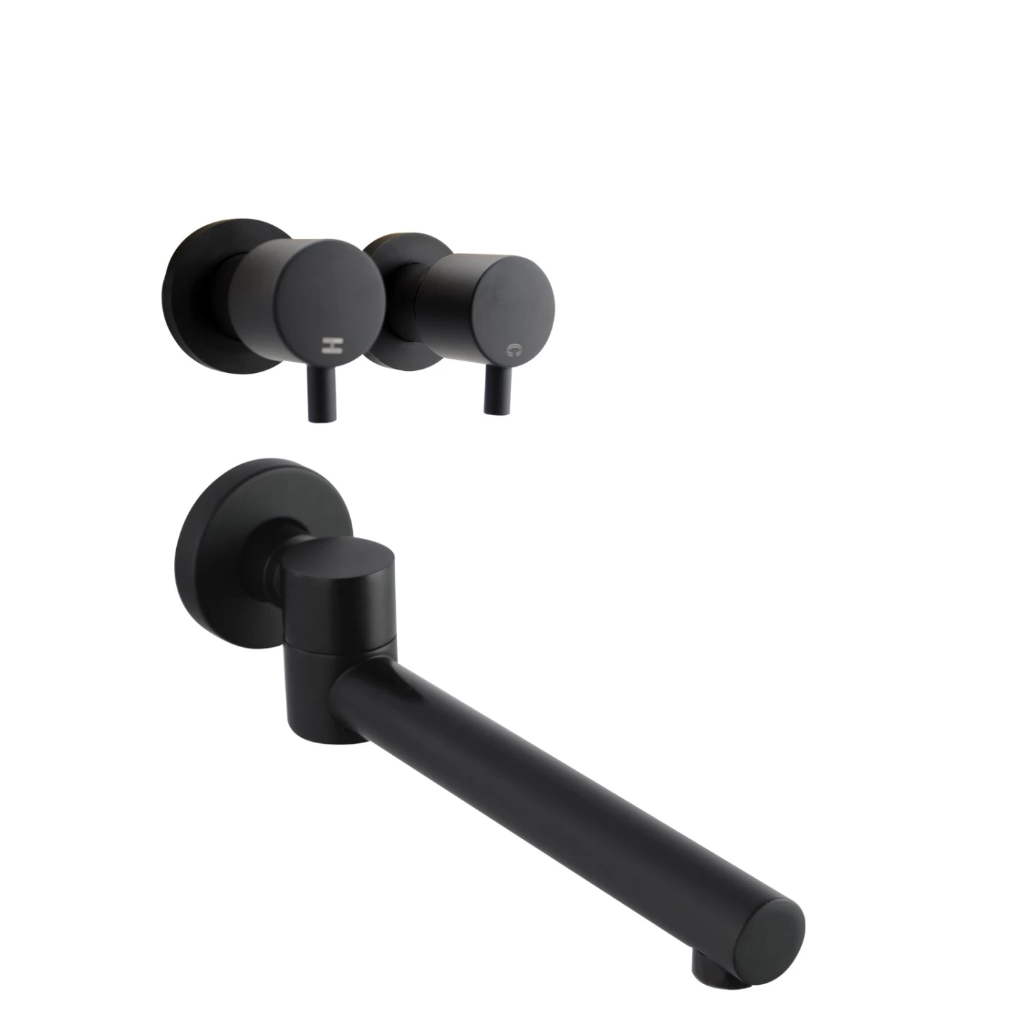 ACA Wall Swivel Bathtub/Vanity Water Spout With 1/4 Turn Taps Round Black