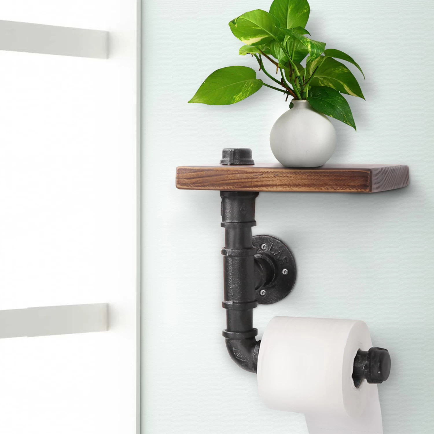 Artiss Floating Wall Shelf Bookshelf Pipe Shelves Toilet Paper Holder DIY Industrial Rustic - Image 5