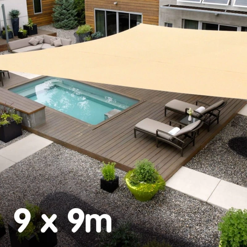 New Large 9m X 9m Outdoor Sun Shade Sail Canopy - Sand Cloth Square 9x9 - Image 2