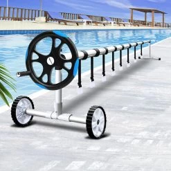 Aquabuddy Adjustable Swimming Pool Cover Roller Reel Solar Thermal Blanket Blue