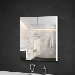Cefito Bathroom Mirror Cabinet Wooden Vanity Shaving Storage 600mm X720mm - White
