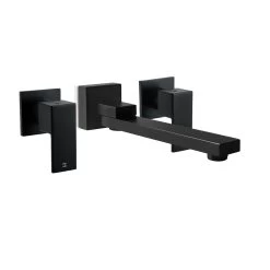 ACA Swivel Bath Spout With 1/4 Turn Wall Taps Set Black Square
