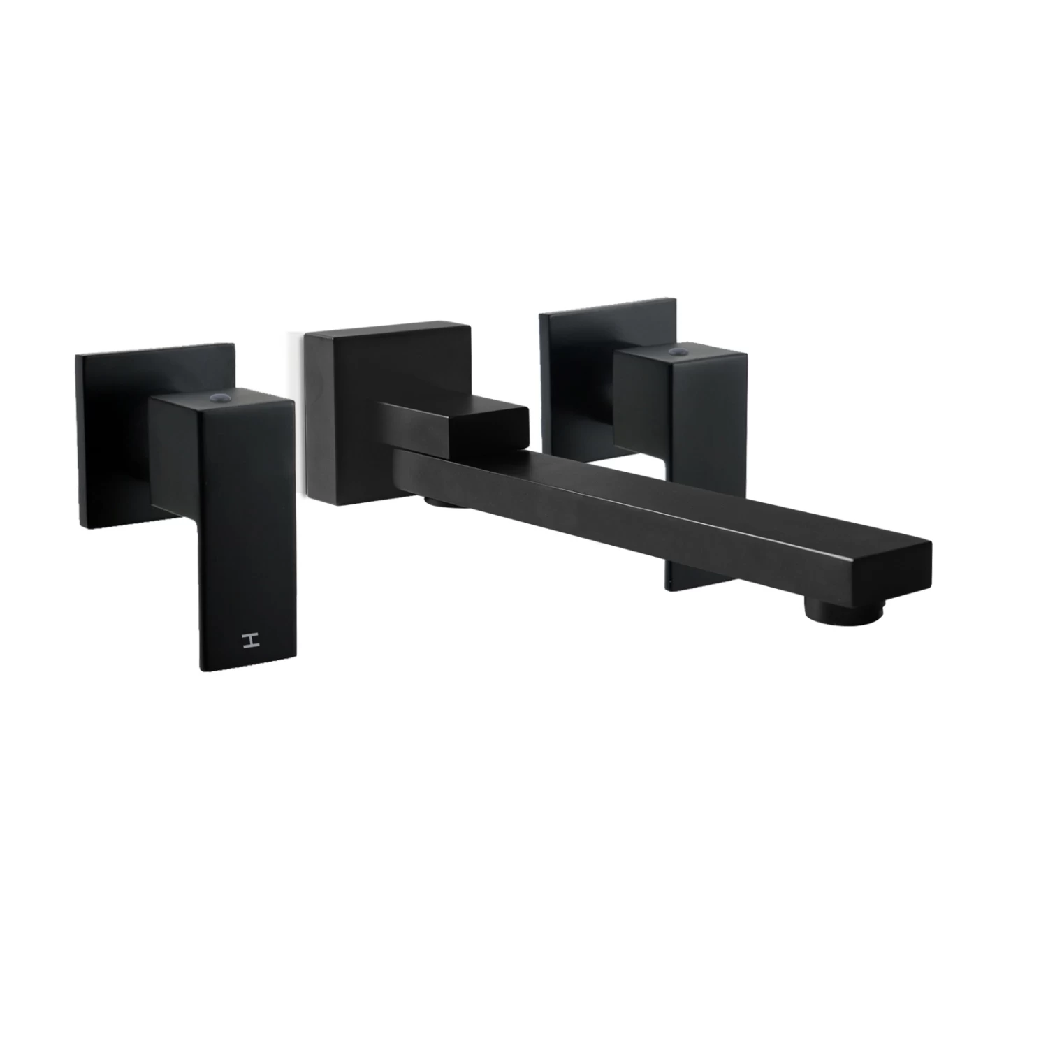 ACA Swivel Bath Spout With 1/4 Turn Wall Taps Set Black Square