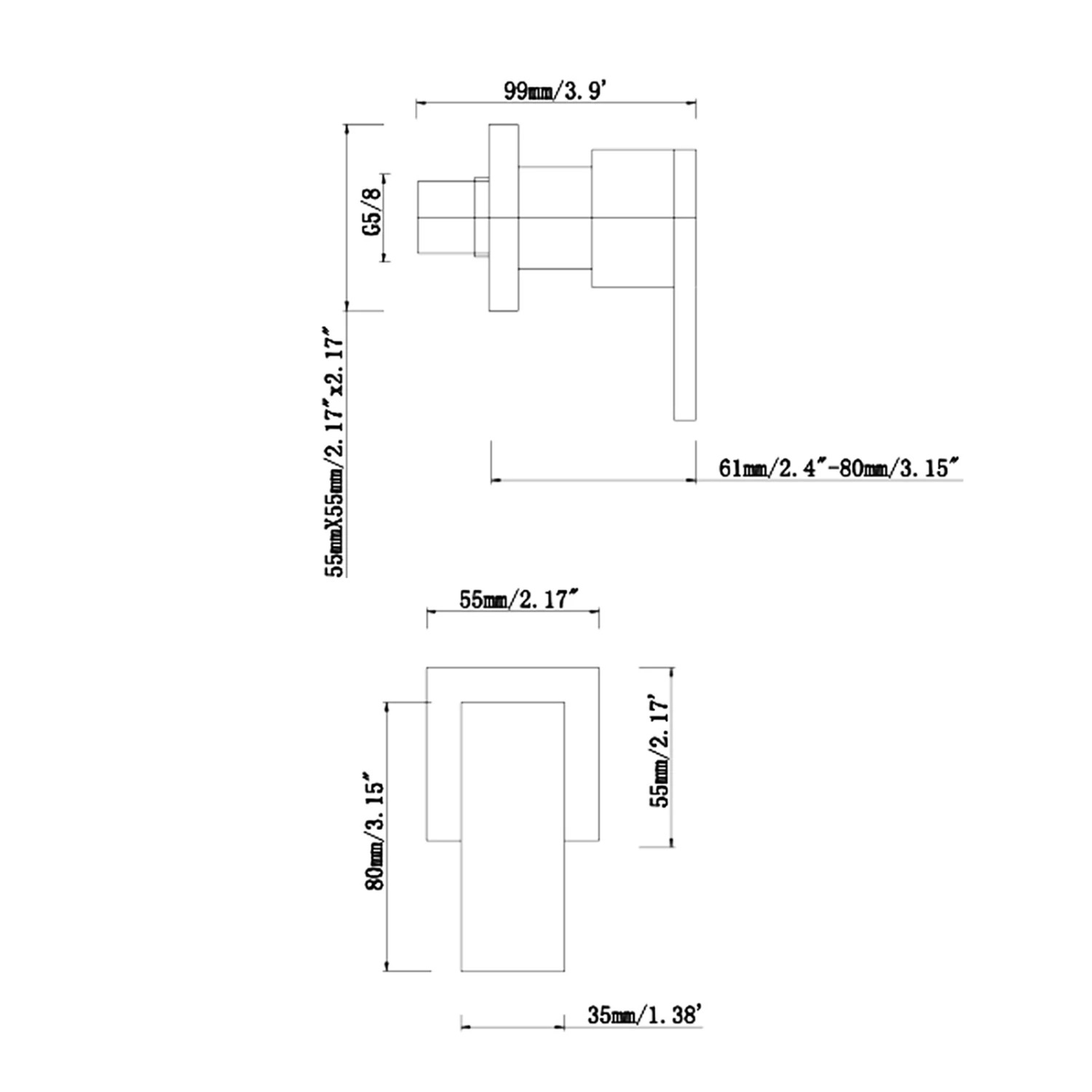 ACA Swivel Bath Spout With 1/4 Turn Wall Taps Set Black Square - Image 5