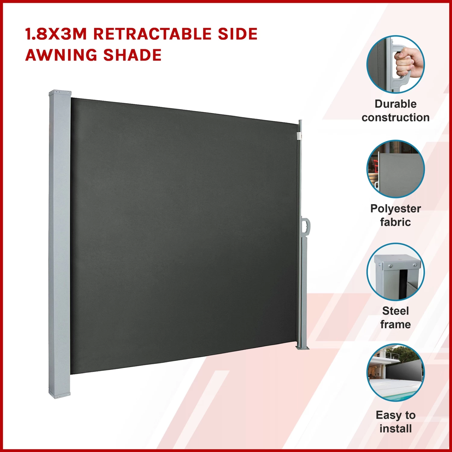 1.8X3M Retractable Side Awning Shade - Image 4