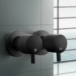 ACA Wall Mounted Round 1/4 Turn Shower/Water Spout Hot Cold Taps Black