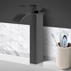 ACA Tall Square Basin Mixer Tap Above Counter Top Brass Bath Faucet Black WELS 6Star 4L/M