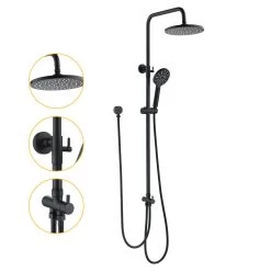 WELS 9" Rain Shower Head Adjustable Sliding Rail Set Dual Hose Twin Head Black